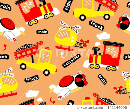 Seamless pattern vector of hand drawn transportation vehicles cartoon Seamless pattern vector of hand drawn transportation vehicles cartoon 141144096