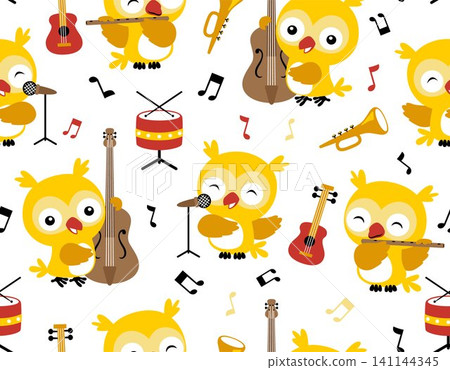 seamless pattern vector with owl cartoon playing music instruments seamless pattern vector with owl cartoon playing music instruments 141144345
