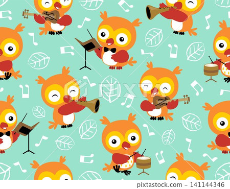 seamless pattern vector with owl cartoon playing music instruments seamless pattern vector with owl cartoon playing music instruments 141144346