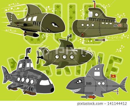 vector set of military submarine cartoon vector set of military submarine cartoon 141144412