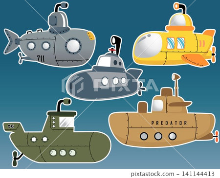 vector set of different submarine cartoon vector set of different submarine cartoon 141144413