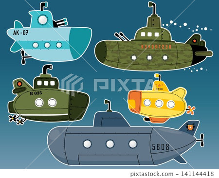 vector set of different submarine cartoon vector set of different submarine cartoon 141144418