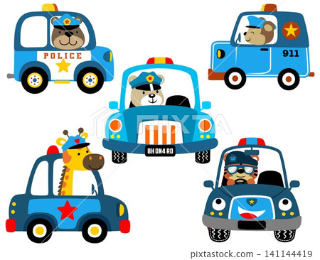 vector set of police cars cartoon with funny animals cop vector set of police cars cartoon with funny animals cop 141144419