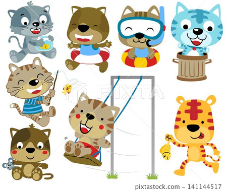 Vector set of cats cartoon in different activity Vector set of cats cartoon in different activity 141144517