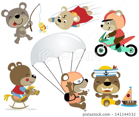Vector set cartoon of cute bear in different activity Vector set cartoon of cute bear in different activity 141144532