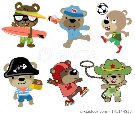 Vector set of cute bear cartoon in different costume 141144533