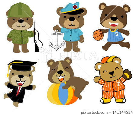 Vector set of bear cartoon in different uniform of profession 141144534
