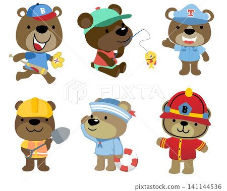 Vector set of little bear cartoon in different costume Vector set of little bear cartoon in different costume 141144536