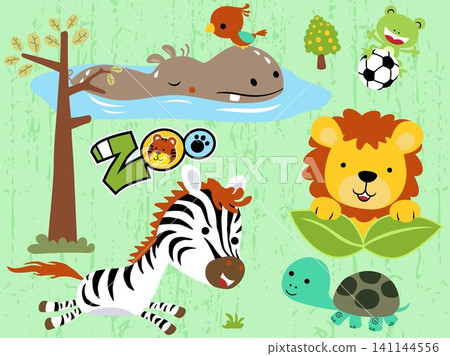 Vector set of funny animal cartoon in different activity Vector set of funny animal cartoon in different activity 141144556