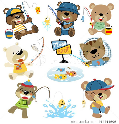 Vector set of funny animals cartoon in fishing activity Vector set of funny animals cartoon in fishing activity 141144696