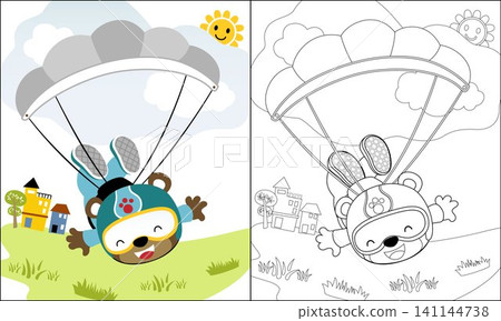 Coloring book of cartoon skydiving cute bear on blue sky background Coloring book of cartoon skydiving cute bear on blue sky background 141144738
