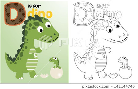 Coloring book of dinosaur cartoon with hatched egg 141144746