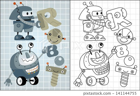 Vector cartoon of funny robots, 141144755