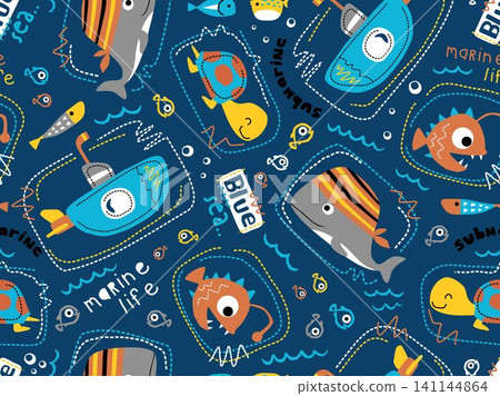 seamless pattern vector of submarine with marine animals cartoon seamless pattern vector of submarine with marine animals cartoon 141144864