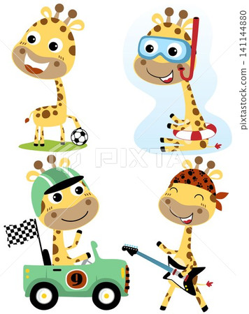 Vector set of giraffe cartoon in different activity Vector set of giraffe cartoon in different activity 141144880
