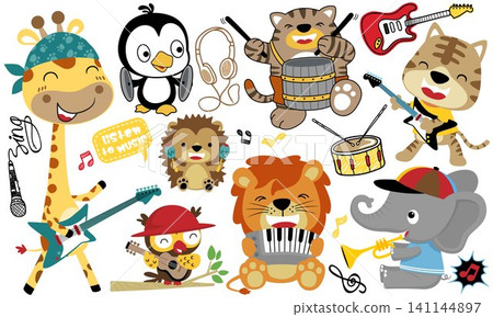 Vector set of cute animals cartoon playing musical instruments Vector set of cute animals cartoon playing musical instruments 141144897