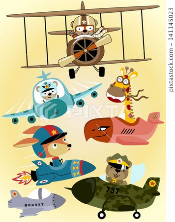 Vector set of airplanes cartoon with funny animals pilot Vector set of airplanes cartoon with funny animals pilot 141145023