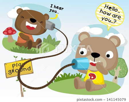 Cute bears cartoon playing tin can phone Cute bears cartoon playing tin can phone 141145079