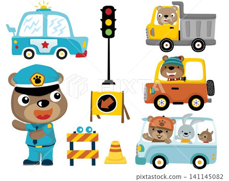 Vector set of vehicles cartoon with funny animals cartoon, traffic elements illustration Vector set of vehicles cartoon with funny animals cartoon, traffic elements illustration 141145082