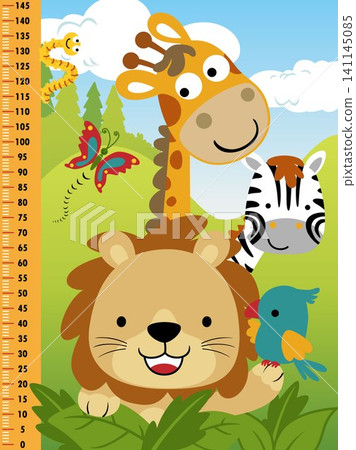 Meter wall for children with funny animals cartoon Meter wall for children with funny animals cartoon 141145085