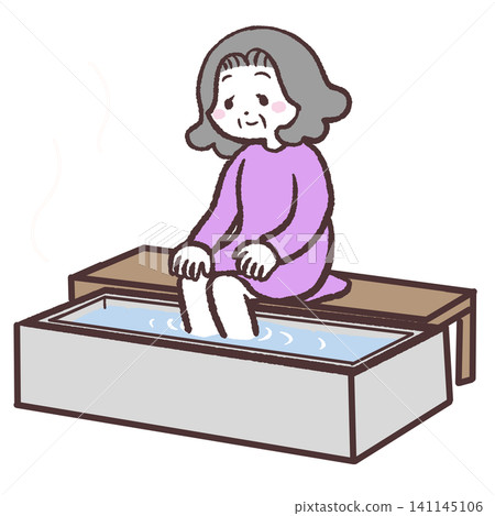 Illustration of a senior woman enjoying a footbath. Illustration of a senior woman enjoying a footbath. 141145106