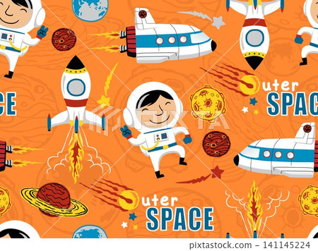 seamless pattern of outer space elements cartoon with little astronaut seamless pattern of outer space elements cartoon with little astronaut 141145224