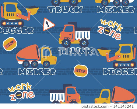 seamless pattern of construction vehicles cartoon, construction elements vector illustration seamless pattern of construction vehicles cartoon, construction elements vector illustration 141145241