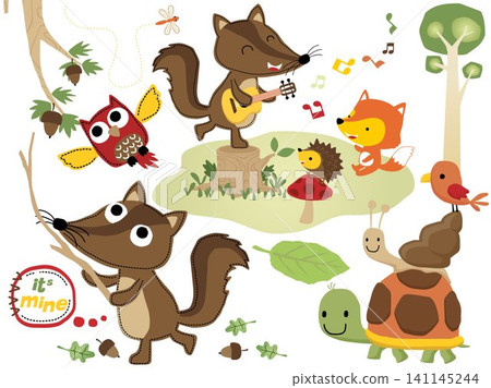 vector set of funny wood animals cartoon illustration vector set of funny wood animals cartoon illustration 141145244