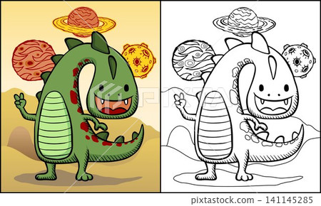 smiling alien on planets background, coloring book or page smiling alien on planets background, coloring book or page 141145285