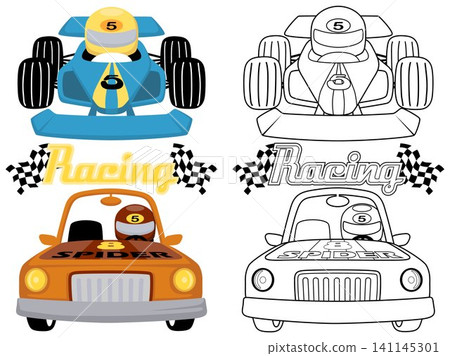 vector illustration of race cars, coloring book or page vector illustration of race cars, coloring book or page 141145301