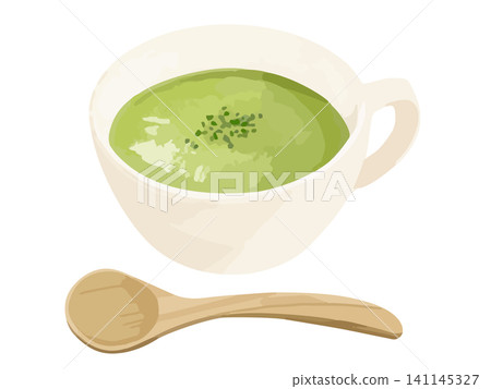 Spinach soup and wooden spoon Spinach soup and wooden spoon 141145327