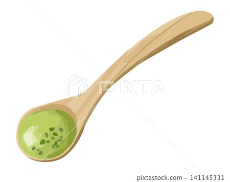 A wooden spoon holding a spoonful of spinach soup. A wooden spoon holding a spoonful of spinach soup. 141145331
