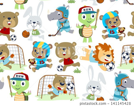 seamless pattern with animals sport cartoon 141145428