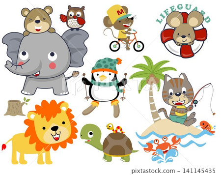 vector set of animals cartoon in different activity vector set of animals cartoon in different activity 141145435
