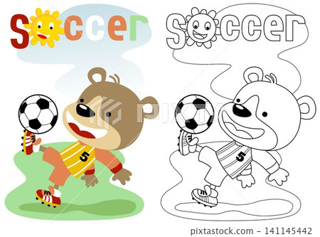 Vector illustration of cute bear cartoon playing soccer, coloring book or page Vector illustration of cute bear cartoon playing soccer, coloring book or page 141145442