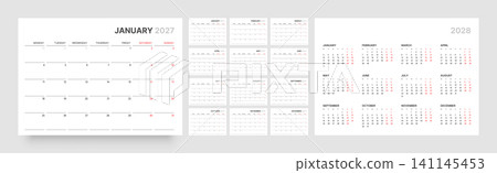 Monthly calendar layout for 2027. Planner diary. Monthly calendar layout for 2027. Planner diary. 141145453