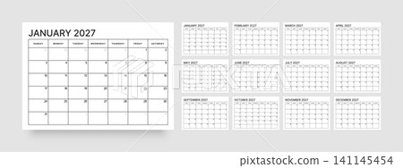 Monthly calendar layout for 2027. Planner diary. Monthly calendar layout for 2027. Planner diary. 141145454