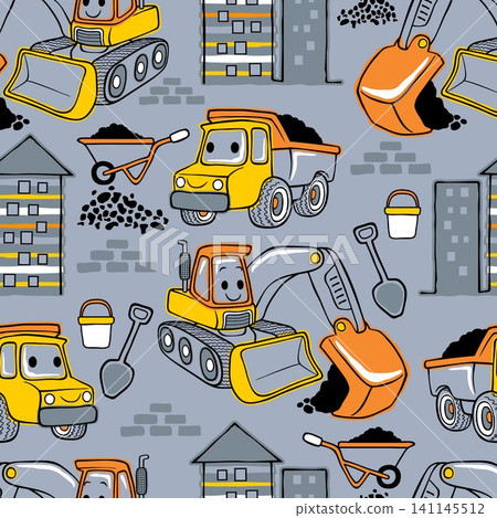 seamless pattern vector of hand drawn building process with funny construction vehicles cartoon seamless pattern vector of hand drawn building process with funny construction vehicles cartoon 141145512