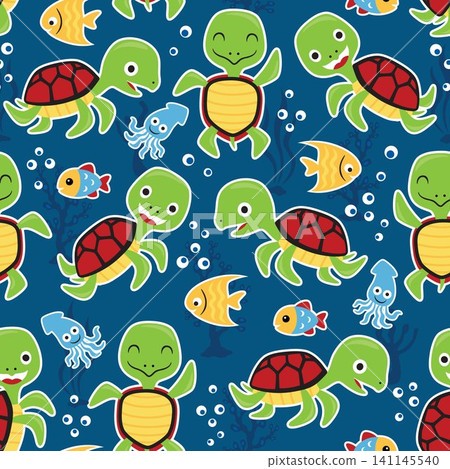 Seamless pattern vector with cute marine animals cartoon Seamless pattern vector with cute marine animals cartoon 141145540