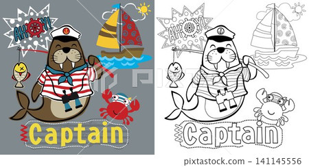 coloring book or page of funny seal in sailor costume, sailing elements cartoon coloring book or page of funny seal in sailor costume, sailing elements cartoon 141145556