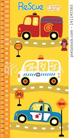 height measurement wall with rescue vehicles cartoon, traffic elements cartoon height measurement wall with rescue vehicles cartoon, traffic elements cartoon 141145565