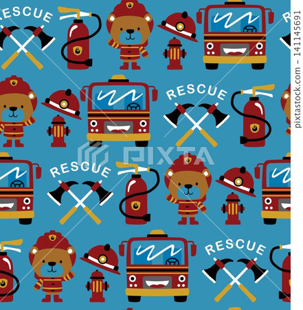 Seamless pattern vector of firefighter elements cartoon with funny bear in fireman costume Seamless pattern vector of firefighter elements cartoon with funny bear in fireman costume 141145691