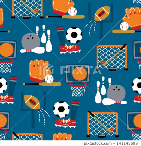 Seamless pattern vector of sport elements cartoon Seamless pattern vector of sport elements cartoon 141145699