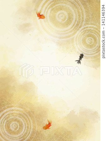 日式水彩背景,飾以金魚和金箔;和紙紋理、邊框、向量素材;垂直。 日式水彩背景,飾以金魚和金箔;和紙紋理、邊框、向量素材;垂直。 141146394