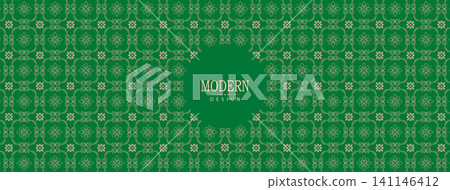 Green design with golden Chinese pattern with flower silhouettes Green design with golden Chinese pattern with flower silhouettes 141146412