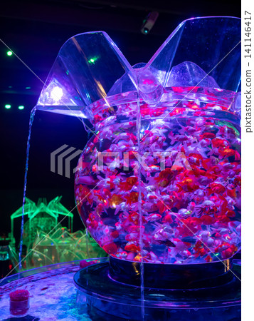 金魚在奇幻的水族箱裡遊來游去 金魚在奇幻的水族箱裡遊來游去 141146417