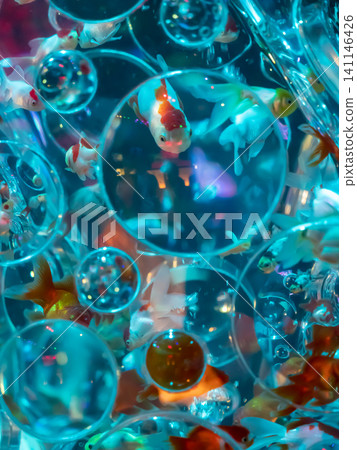 Goldfish swimming in a fantastical aquarium Goldfish swimming in a fantastical aquarium 141146426
