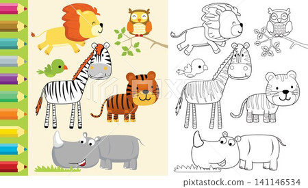 Vector illustration of funny animals cartoon, coloring book or page Vector illustration of funny animals cartoon, coloring book or page 141146534
