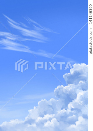 A realistic summer sky illustration with towering cumulonimbus clouds in a vertical composition. A realistic summer sky illustration with towering cumulonimbus clouds in a vertical composition. 141146590