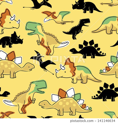 vector seamless pattern of hand drawn dinosaurs cartoon illustration vector seamless pattern of hand drawn dinosaurs cartoon illustration 141146634